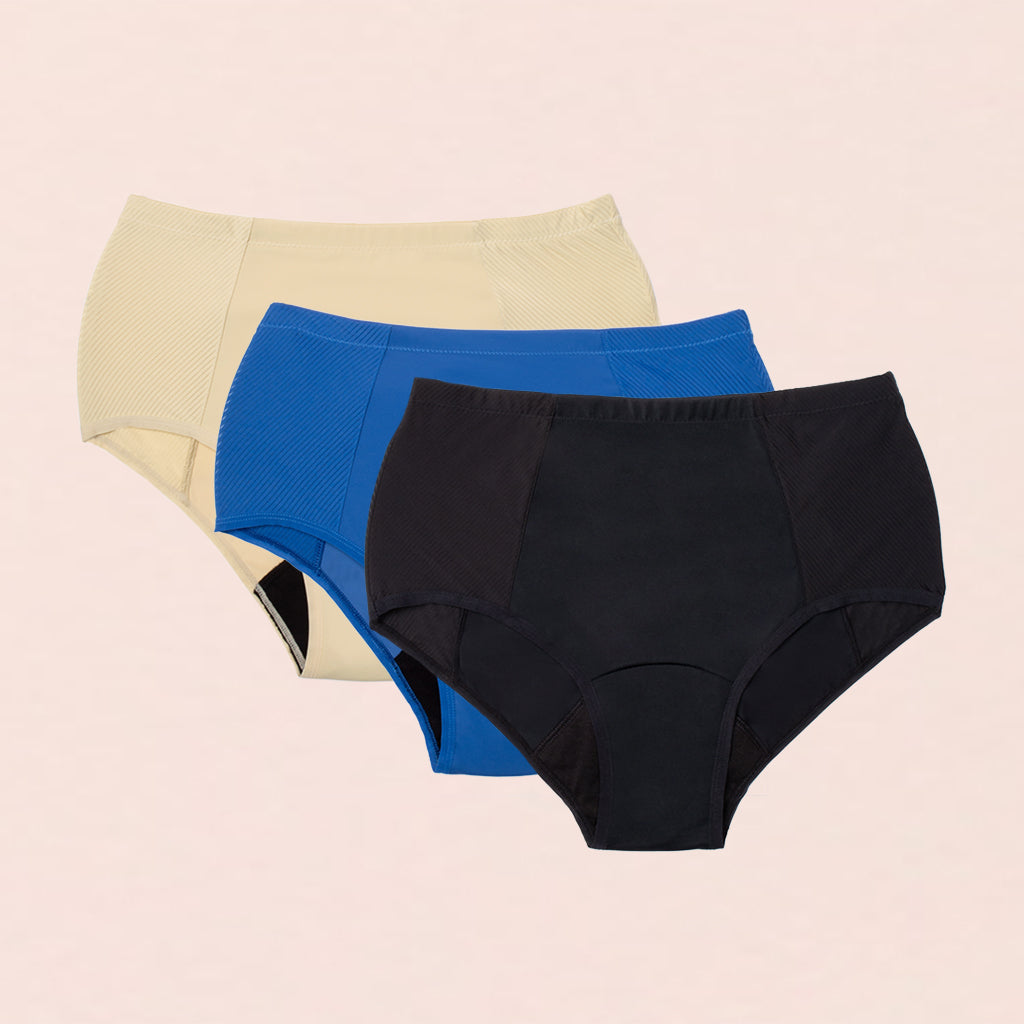 3er Pack Highwaist ultra beige-schwarz-blau Alle Produkte Teen Bestseller Menstruation Blasenschwäche Wochenbett Für die Nacht Bei Ausfluss Extra Stark High Waist  Spar Sets