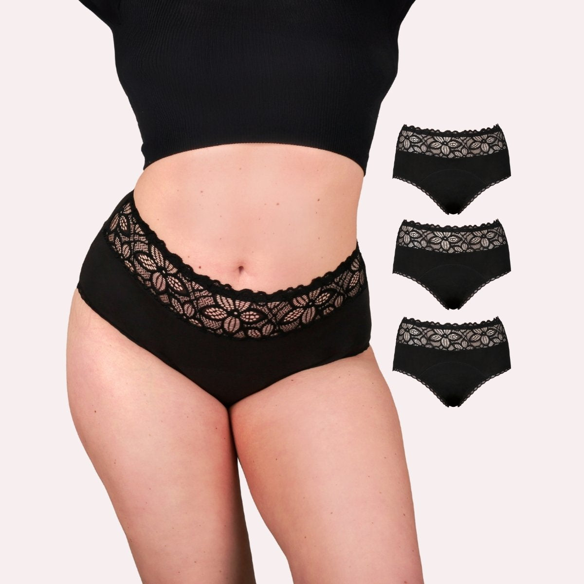 3er Pack Periodenunterwäsche Taynie Deluxe extra stark schwarz Curvy