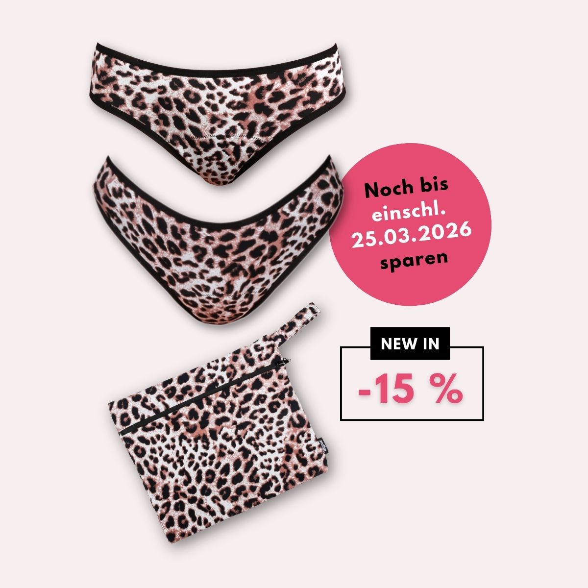 3er Set Leo Periodenunterwäsche – Brazilian, Slip Ultra &amp; Wetbag